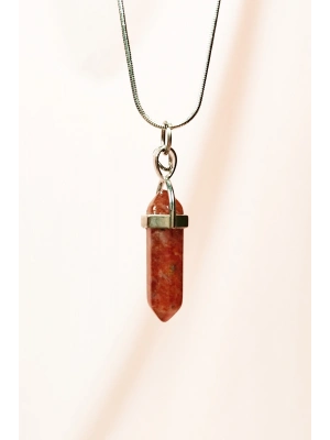 Jasper Doğal Taşı Zincirli El Yapımı Tasarımlı Kolye Uç: 3,5 cm Zincir: 20 cm Kutulu