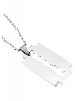 Jilet Çelik Kolye - Jilet Model Paslanmaz Gümüş Renk Çelik Kolye