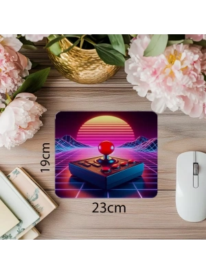Joystick Temalı 3D Mousepad – Synthwave Etkili - 19x23 cm 2 mm Dikdörtgen İthal Baskılı Mouse Pad