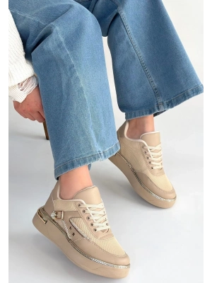 Junda Bej Cilt Bağcıklı Spor Ayakkabı