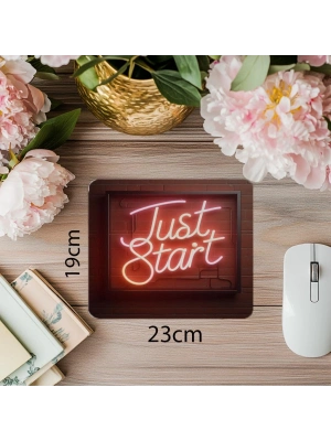 Just Start Neon Yazılı Tuğla Duvarlı Mousepad - 19x23 cm 2 mm Dikdörtgen İthal Baskılı Mouse Pad