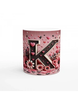 K Harfi Estetik Çizgili Harfli Kupa Bardak