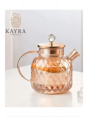 Kabartmalı Borosilikat Cam Demlik 1000ml Royaleks-CM-2006