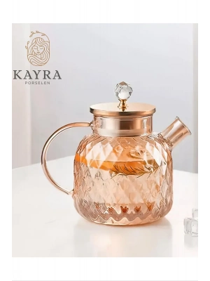 Kabartmalı Borosilikat Cam Demlik 1000ml Royaleks-CM-2006
