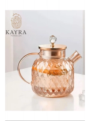 Kabartmalı Borosilikat Cam Demlik 1000ml Royaleks-CM-2006