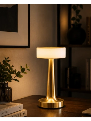 Kablosuz Mantar Masa Lambası Gold Kare Tasarım Type C Şarjlı