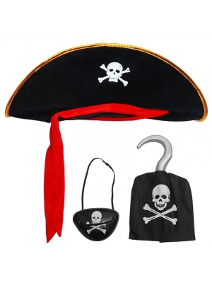 Kadife Kaptan Jack Korsan Şapkası Korsan Eli Ve Korsan Göz Maskesi Çocuk Boy
