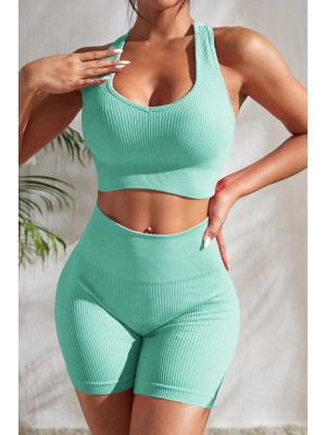 Kadın Açık Mavi Yüksek Bel Çapraz Sırt Detaylı Şortlu Gecelik Takım