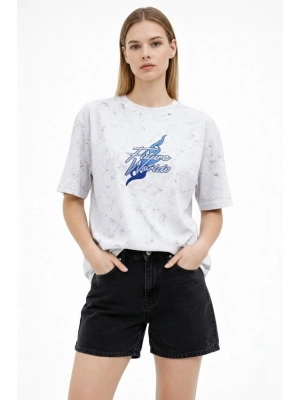 Kadın Asit Yıkamalı Oversize Tişört  - Beyaz