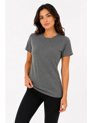 Kadın Basic Tişört Bisiklet Yaka Kısa Kol Günlük Yazlık Slim fit T-Shirt - Antrasit