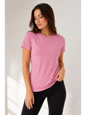 Kadın Basic Tişört Bisiklet Yaka Kısa Kol Günlük Yazlık Slim fit T-Shirt - Pembe