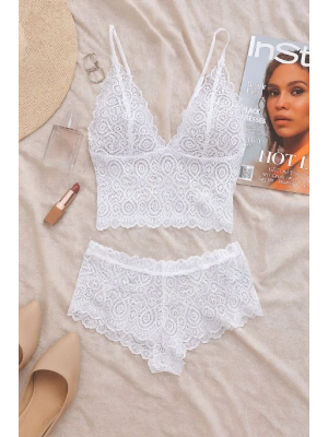Kadın Beyaz Dantel Bralet Şort Takımı – Romantik ve Zarif İç Giyim