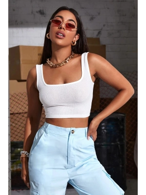 Kadın Beyaz Kalın Askılı Crop Top Büstiyer