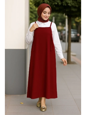 Kadın Bordo Basic Ayarlanabilir Askılı Jile Elbise – Şık, Rahat ve 4 Mevsim Kullanıma Uygun