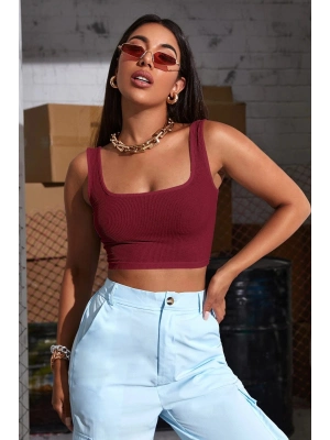 Kadın Bordo Kalın Askılı Crop Top Büstiyer