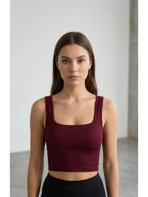 Kadın Bordo Kalın Askılı Crop Top Büstiyer – Modern ve Şık Tasarım