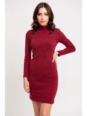 Kadın Bordo Kaşkorse Balıkçı Yaka Uzun Kollu Bodycon Mini Elbise – Şık, Rahat ve 4 Mevsim