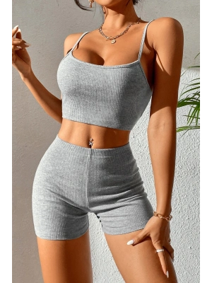 Kadın Gri Melanj Şortlu Kaşkorse Gecelik Takım