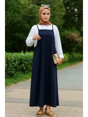 Kadın Lacivert Basic Ayarlanabilir Askılı Jile Elbise
