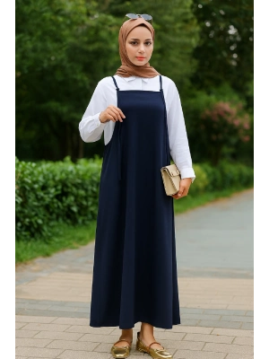 Kadın Lacivert Basic Ayarlanabilir Askılı Jile Elbise