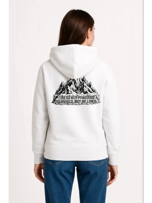 Kadın Nihilist Penguen Temalı Oversize Kapüşonlu Sweatshirt - Beyaz