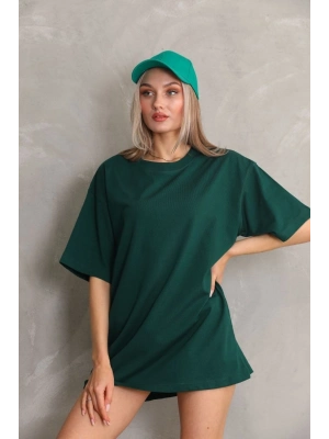 Kadın Regular Fit Tişört Bisiklet Yaka Yazlık Kısa Kol Basıc T-Shirt - Yeşil