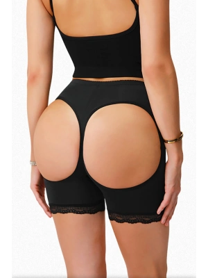 Kadın Siyah Pop Up Kalça Kaldırıcı ve Sekillendirici Dantel Paçalı Şort Külot