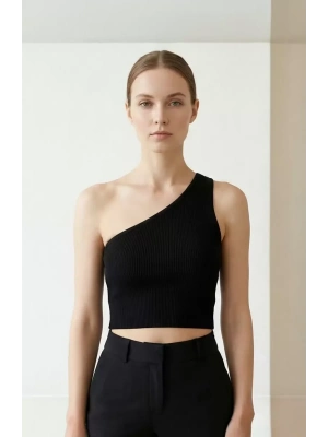 Kadın Siyah Tek Omuz Crop Büstiyer – Modern ve Şık Tasarım