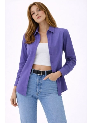 Kadın Uzun Kollu Gömlek Düğmeli Klasik Yaka Günlük ve Ofis Şıklığına uygun - Mor