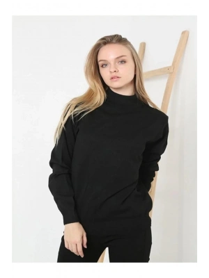 Kadın Yarım Balıkçı Yaka Triko Kazak - Siyah