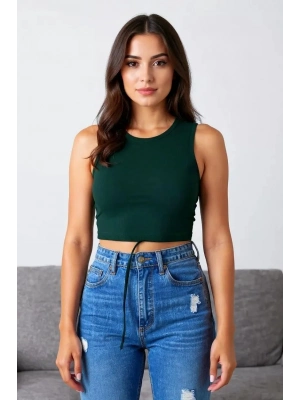 Kadın Yeşil Çapraz Bağlamalı Crop Top Büstiyer – Modern ve Şık Tasarım