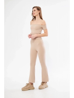 Kadın Yüksel Bel Fitilli İspanyol Paça Tayt - Bordo