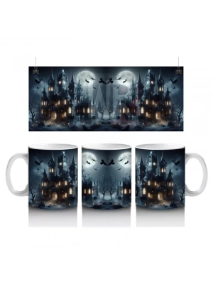 Kafatası Maskeli Cadılarla Karanlık Gece Temalı Cadılar Bayramı Baskılı Kupa Bardak