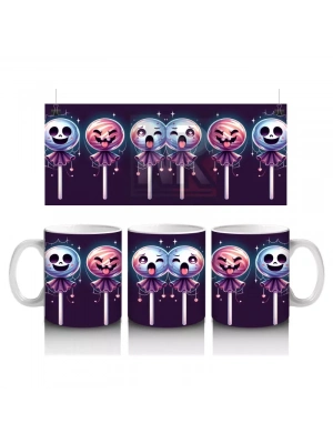 Kafatası Şeker Figürlü Lolipoplarla Renkli Cadılar Bayramı Baskılı Kupa Bardak