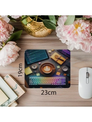Kahve ve Kod Sevenlere Özel Mouse Pad - 19x23 cm 2 mm Dikdörtgen İthal Baskılı Mouse Pad