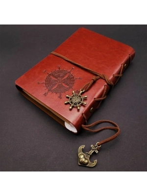 Kahverengi Pusula Temalı Deri Defter