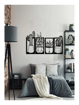 ® Kaktüs Çerçeve Serisi – Ahşap Duvar Dekoru (4’lü Set)