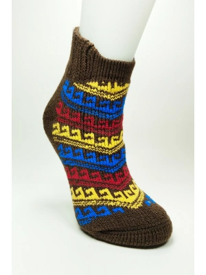 Kalın Kışlık Kadın Soket Çorap Yünlü Havlu Ev Giyim Patik  Desen 1 Kahve