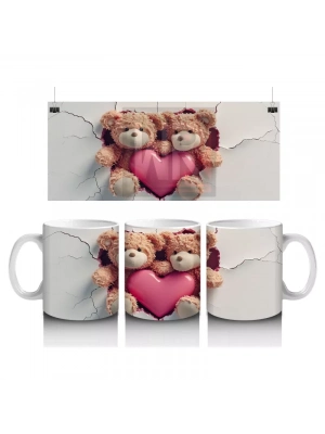 Kalp Arasında Sarılmış Sevimli Ayıcıklar – Baskılı Kahve Kupası