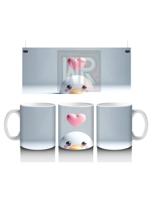 Kalp Balonu Tutan Beyaz Deniz Canlısı – Baskılı Kahve Kupası