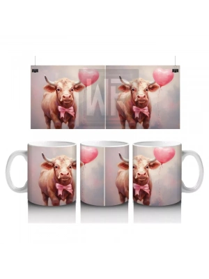 Kalp Balonu Tutan Sevimli İnekler – Baskılı Kahve Kupası