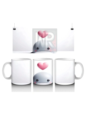 Kalp Balonu Tutan Tatlı Beyaz Balina – Baskılı Kahve Kupası