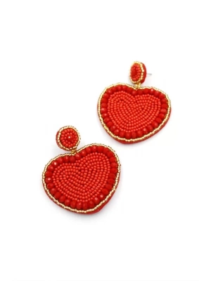 Kalp Boncuk Küpe - Kırmızı