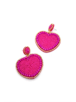 Kalp Boncuk Küpe - Pembe