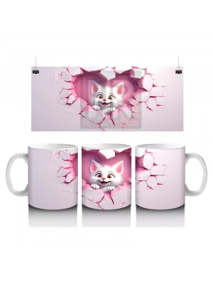 Kalp Çatlağından Bakan Kedicik – Baskılı Kahve Kupası