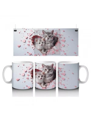 Kalp Çatlağından Bakan Sevimli Gri Kedi – Baskılı Kupa Bardak