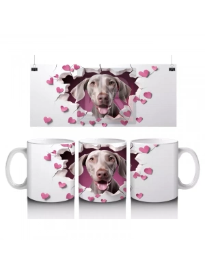 Kalp Çatlağından Bakan Sevimli Köpek ve Pembe Kalpler Kupa