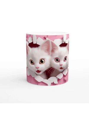 Kalp Çatlaktan Bakan İki Sevimli Kedi Temalı Baskılı Kupa Bardak