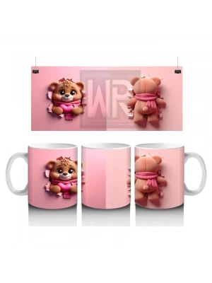 Kalp Çerçeveli Ayıcık ve Kalpli Ayıcık – Çift Taraflı Baskılı Kupa Bardak