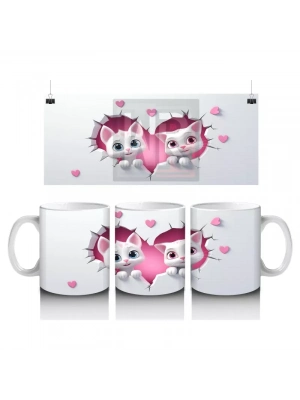 Kalp Çerçevesinden Bakan İki Sevimli Kedi – Baskılı Kahve Kupası